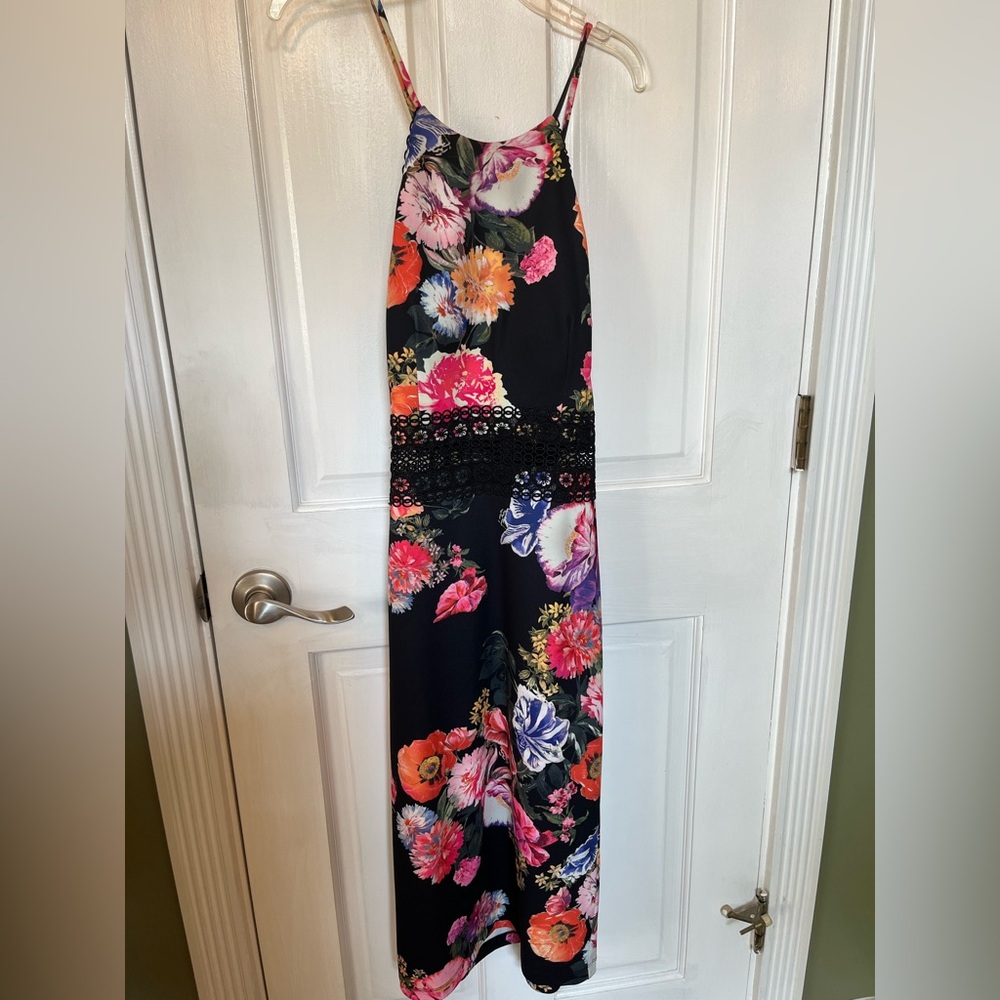 Floral Midi Dress - Black and Multicolor